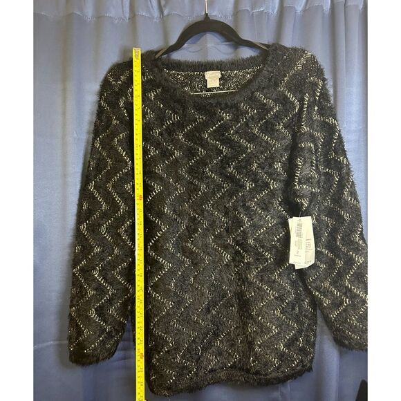 Chico's Zig-Zag Fuzzy Soft Jacquard Pullover Sweater NWT Size US LARGE - Picture 5 of 10